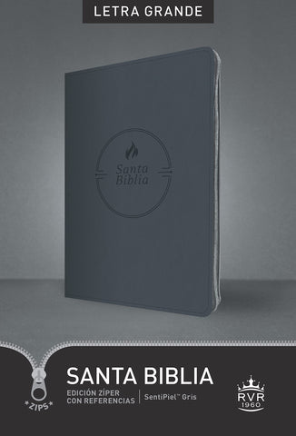 Santa Biblia RVR60, Edición zíper con referencias color gris oscuro, letra grande