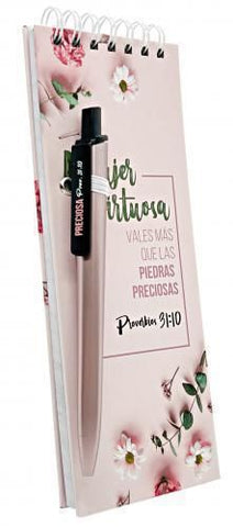 Block de notas con bolígrafo. Mujer virtuosa