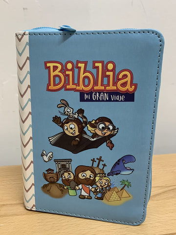 Biblia para niños mi gran viaje Reina-Valera 1960 azul/cielo con cierre