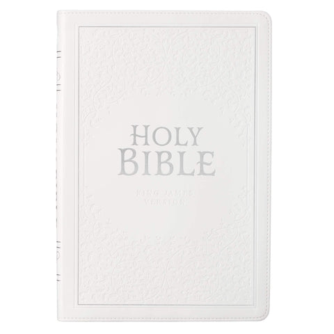 KJV Holy Bible, Thinline Large Print Bible, White Faux Leather Bible w/Thumb Index and Ribbon Marker, Red Letter Edition, King James Version