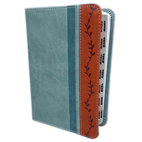 Biblia Compacta de Promesas RV1960: imit. piel turquesa y café con índice