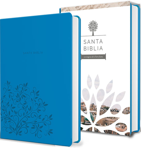 Santa Biblia RVR 1960 - Tamaño manual, letra grande, cuero de imitación, color aguamarina