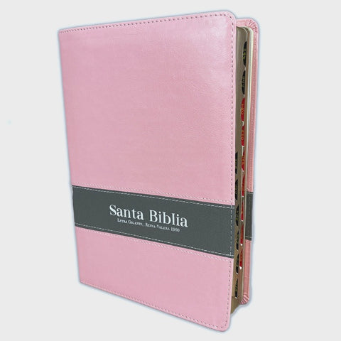 Biblia Letra Gigante RV1960, imit. piel duotono rosado con índice