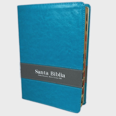 Biblia Letra Gigante RV1960, imit. piel duotono turquesa y gris con índice
