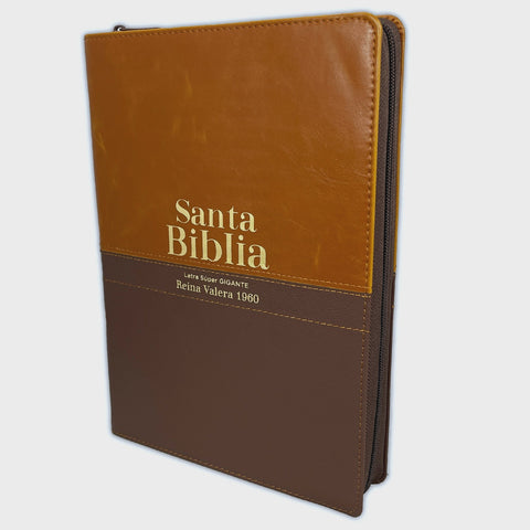 Biblia Letra Súper Gigante con Cierre RV1960, imit. piel duotono café