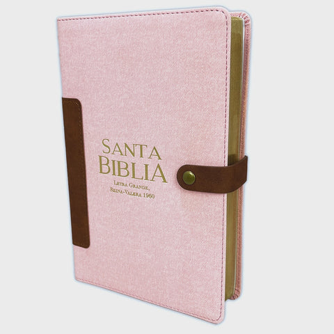 Biblia Letra Grande con Broche RV1960 imit. piel rosado y café