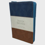 Biblia Letra Grande con Cierre RV1960: imit. piel tricolor azul y café con índice