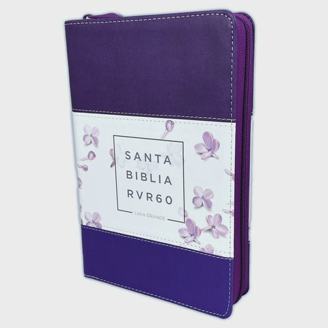 Biblia RVR60 tamaño manual Letra grande /piel lila/lila cremallera/índice
