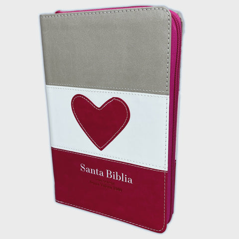 Biblia Corazón Letra Grande con Cierre RV1960: imit. piel blanco y rosa con índice