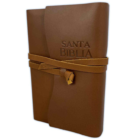 Biblia Letra Grande RV1960 piel genuina café con cuerdas con índice