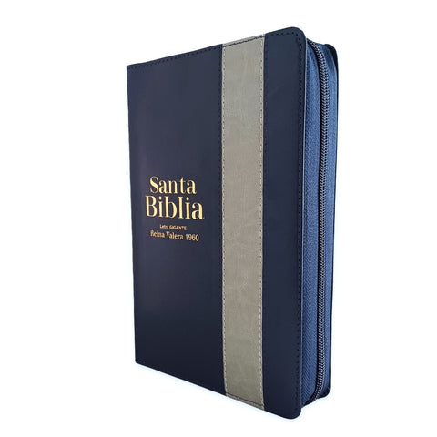 Biblia con Cierre Letra Gigante Manual 14 puntos RV1960 imit piel azul y gris con índice