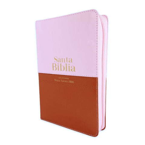 Biblia con Cierre Letra Gigante Manual 14 puntos RV1960 duotono rosa y café con índice