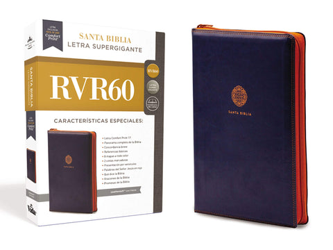 RVR60 Santa Biblia Letra Supergigante, Leathersoft c/Cierre, Azul