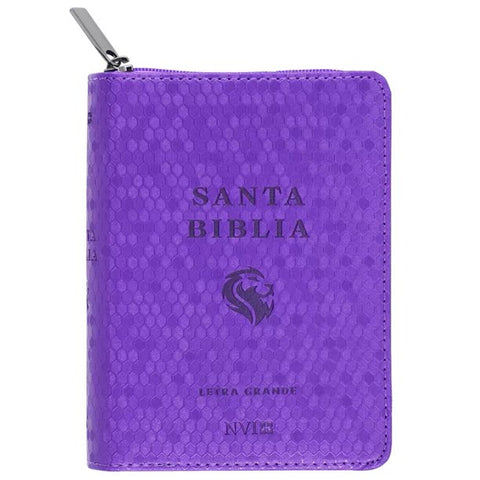 Biblia NVI Letra Grande 8 pt.  Tamaño Bolsillo – Zipper (cierre) Panal violeta