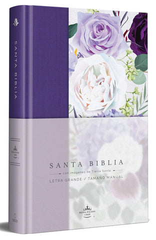 Biblia Reina Valera 1960 letra grande. Tapa Dura, Tela morada con flores, tamaño manual