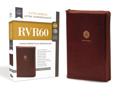 RVR60 Santa Biblia Letra Supergigante, Leathersoft, Café c/Cierre