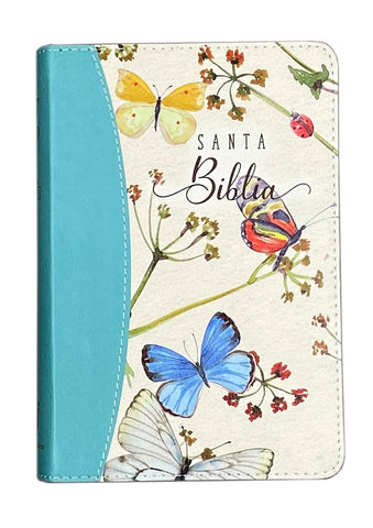 Biblia Compacta (portatil) Reina Valera 2020 para Mujer imit. piel mariposas turquesa
