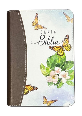 Biblia Compacta (portatil) Reina Valera 2020 para Mujer imit. piel mariposas cafe